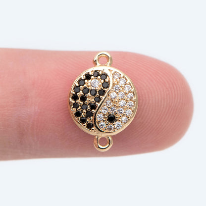 4pcs CZ Pave Gold Yin Yang Connector, Taoism Connector, Eight Diagrams Charm, Tai Chi Charm, Nepalese Charm, Yoga Jewelry (GB-2044)
