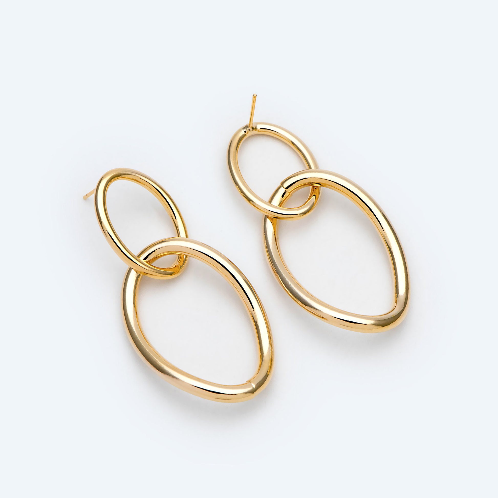 4pcs Gold / Silver Tone Long Oval Ear Posts, 18K Gold/ Rhodium plated Brass, Minimalist Earrings (GB-2045)