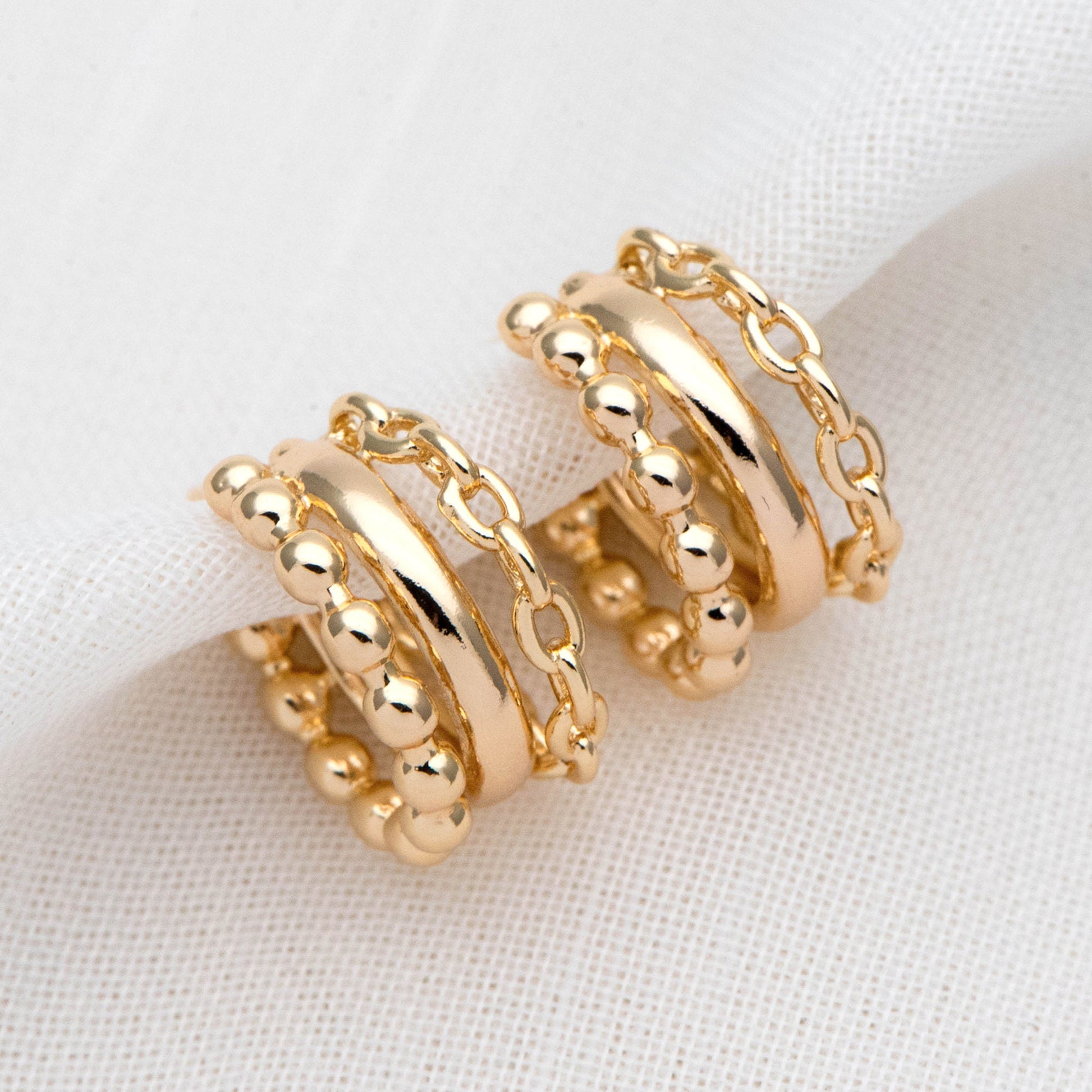 10pcs Gold Round Circle Ear Posts 14mm, Gold plated Brass, Geometric Loop Stud Earrings (GB-2051)