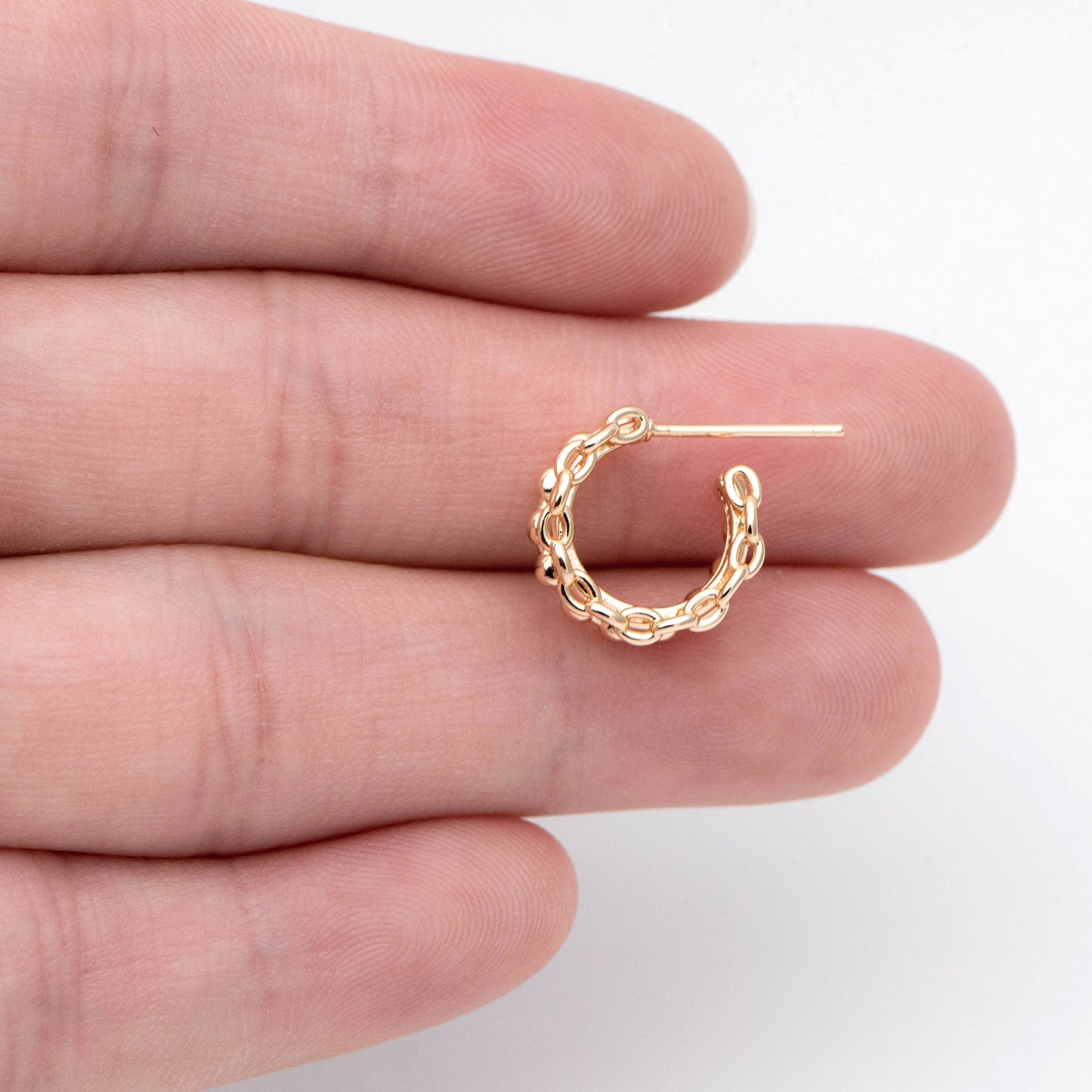 10pcs Gold Round Circle Ear Posts 14mm, Gold plated Brass, Geometric Loop Stud Earrings (GB-2051)