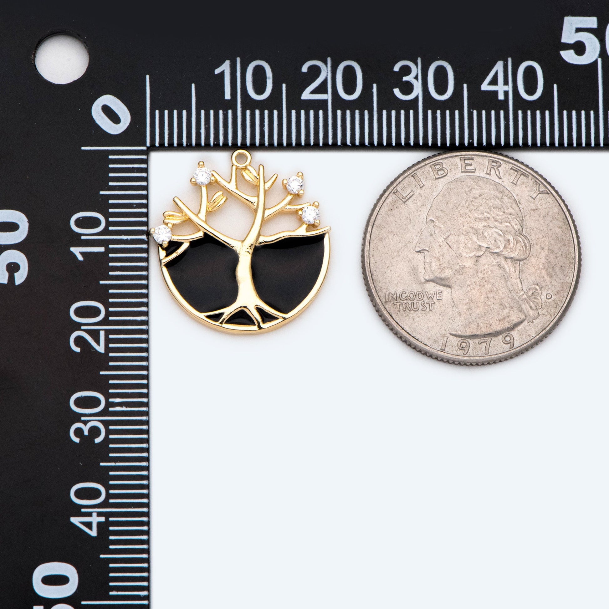 4pcs CZ pave Gold Life Tree Charm, Black / White Enamel, Earring Findings, Jewelry Making, Diy Material, Jewelry Supplies (GB-2054-1)