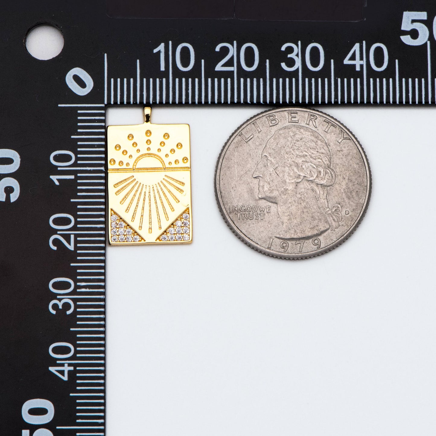 4pcs CZ Pave Sun Rectangle Charm Pendant, Jewelry Findings, Jewelry Making, Diy Material, Jewelry Supplies (GB-1311-F)