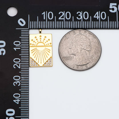 4pcs CZ Pave Sun Rectangle Charm Pendant, Jewelry Findings, Jewelry Making, Diy Material, Jewelry Supplies (GB-1311-F)