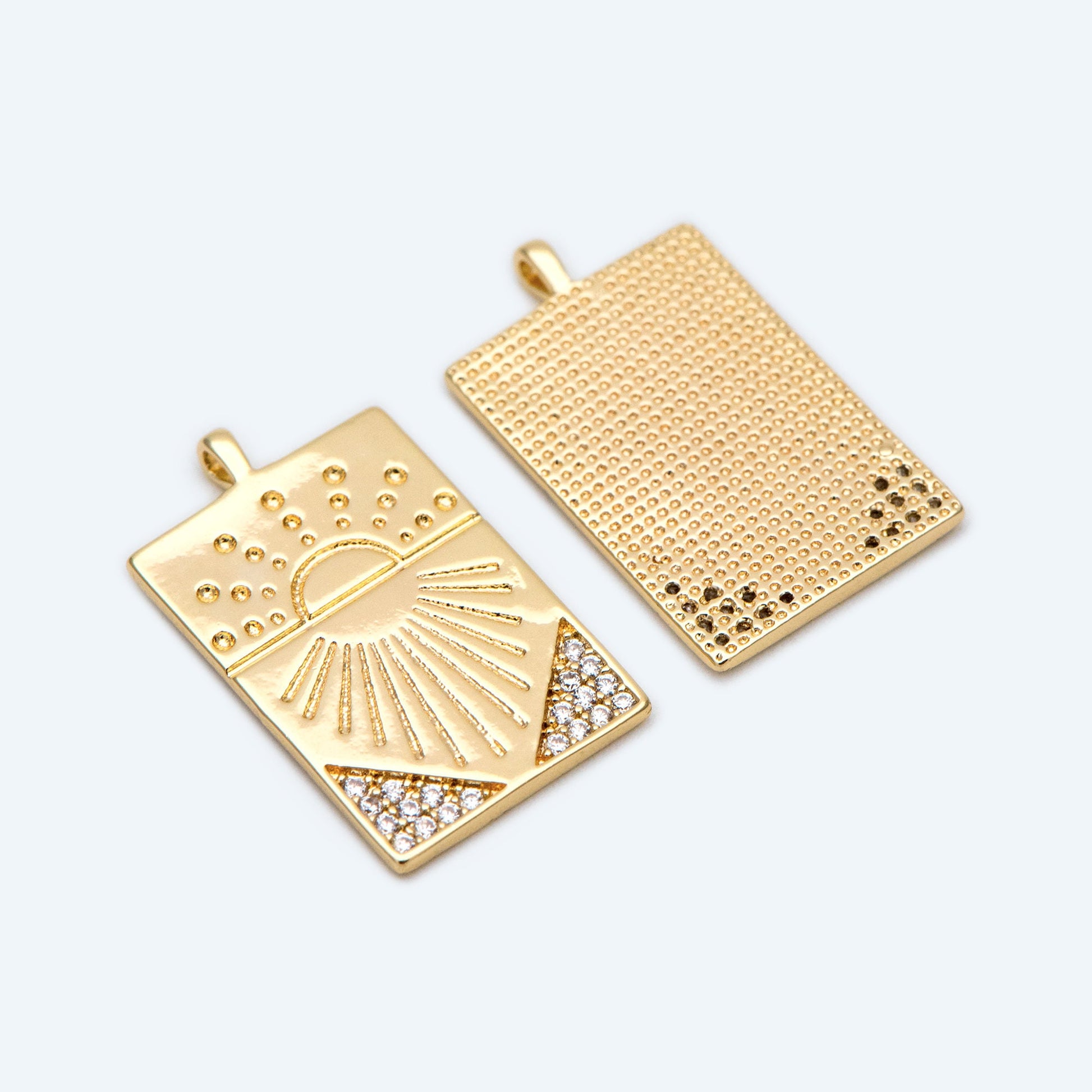 4pcs CZ Pave Sun Rectangle Charm Pendant, Jewelry Findings, Jewelry Making, Diy Material, Jewelry Supplies (GB-1311-F)