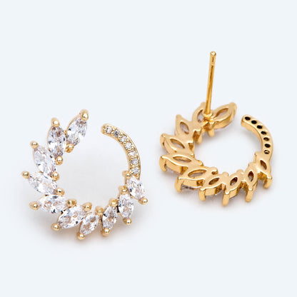 4pcs CZ Pave Garland Ear Posts, 18K Gold plated Brass, Flower Circle Stud Earrings (#GB-2129)