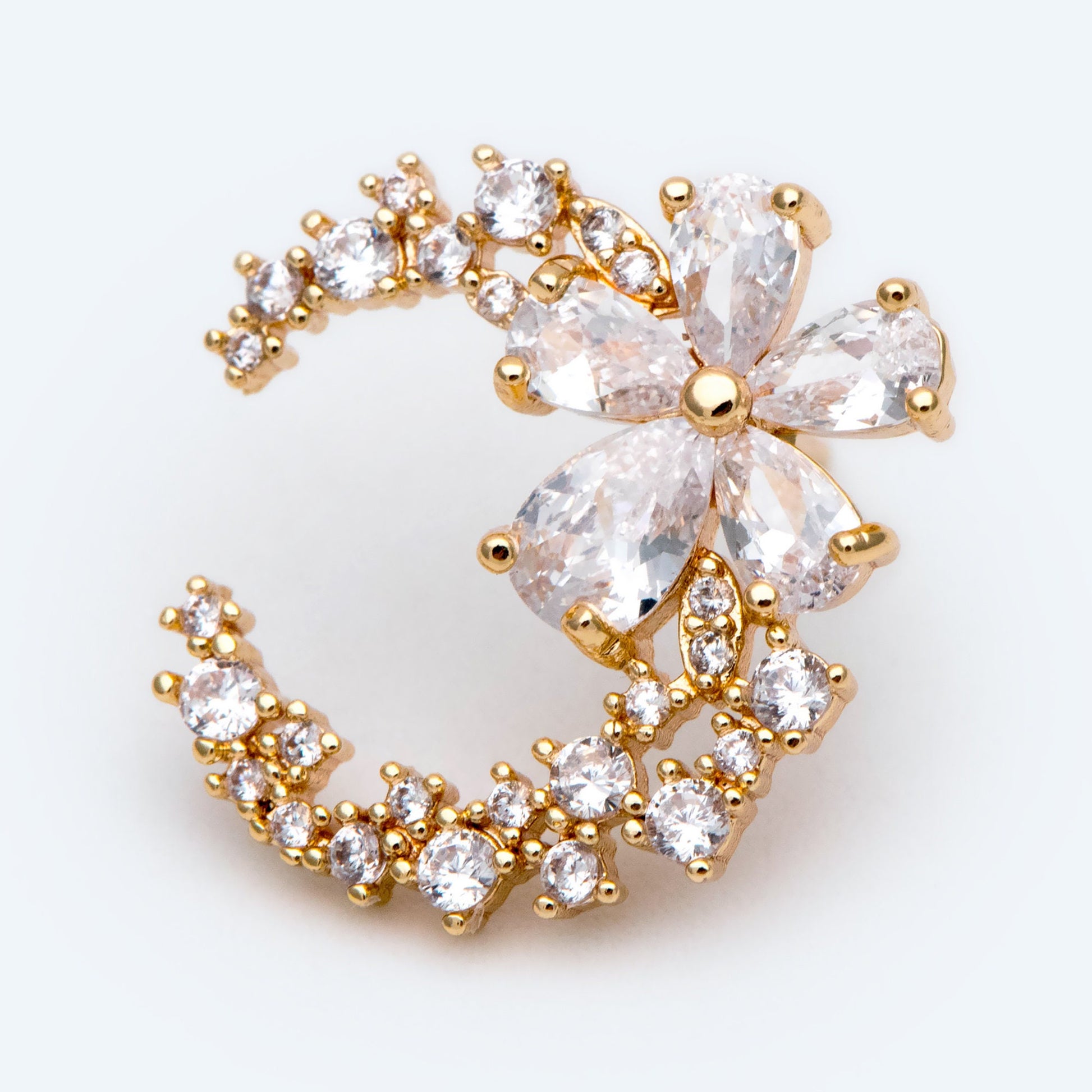4pcs CZ Pave Garland Ear Posts, 18K Gold plated Brass, Flower Circle Stud Earrings (#GB-2130)