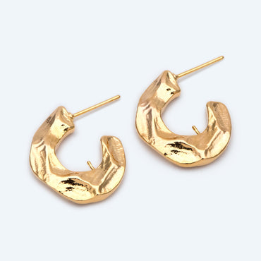 10pcs Gold Hammered Earring Posts 30mm, Geometric Round Stud Earring, Hammered Ear Findings (GB-2062)