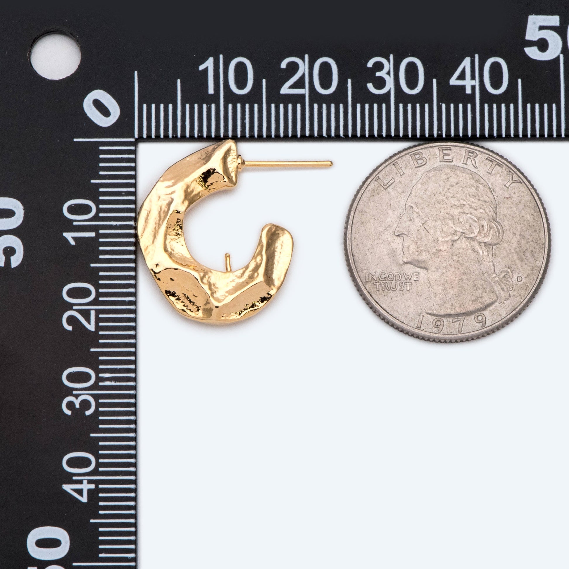 10pcs Gold Hammered Earring Posts 30mm, Geometric Round Stud Earring, Hammered Ear Findings (GB-2062)