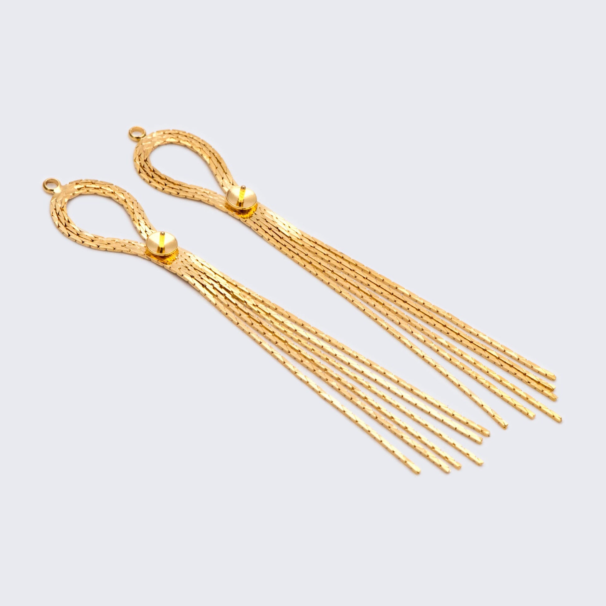 4pcs Gold Chain Long Tassels 83mm, 18K Gold plated Brass Tassel, Earring Charm Pendants (GB-1277-C)