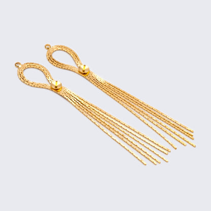 4pcs Gold Chain Long Tassels 83mm, 18K Gold plated Brass Tassel, Earring Charm Pendants (GB-1277-C)
