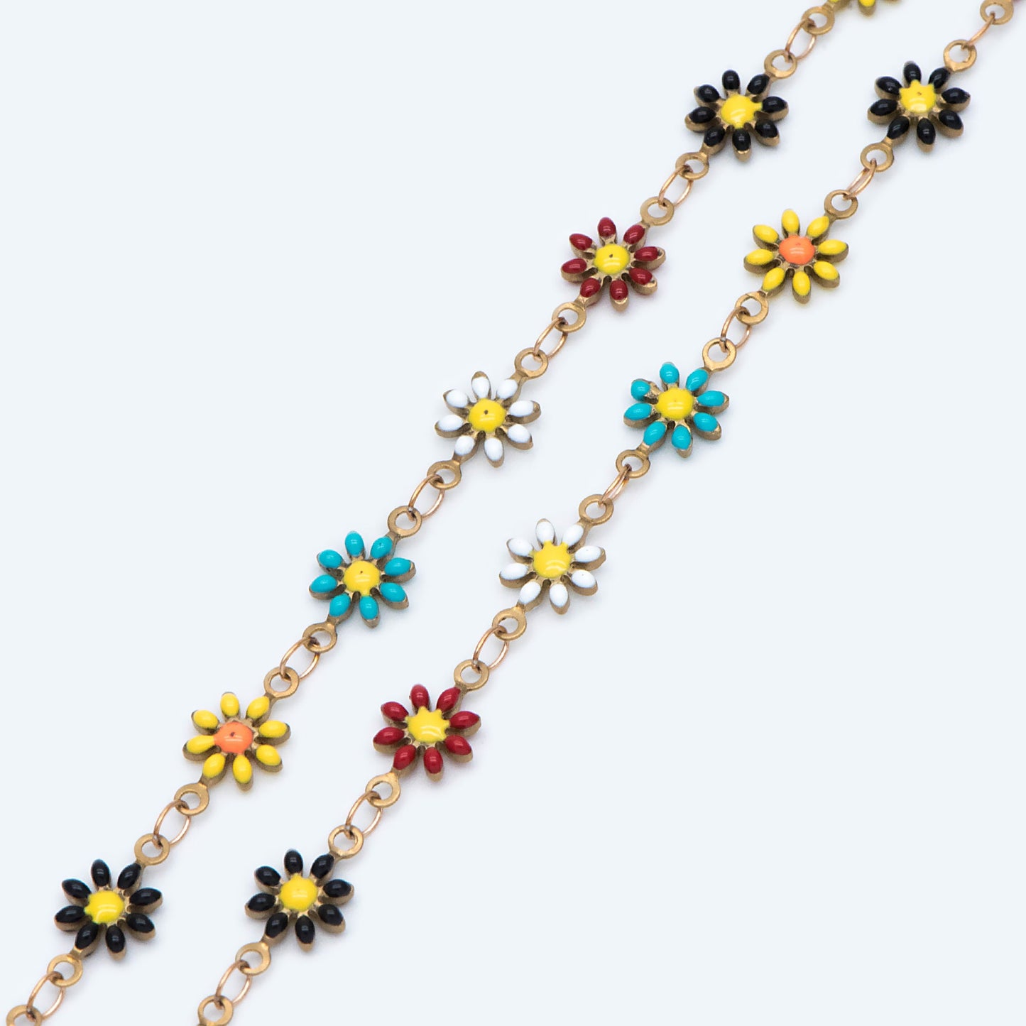 Enamel Flower Chain, Daisy Chain, Unplated Raw Brass Designer Chain 6mm, Floral Link Chain Findings, MIX Color (#LK-461-4)/ 1 Meter=3.3ft