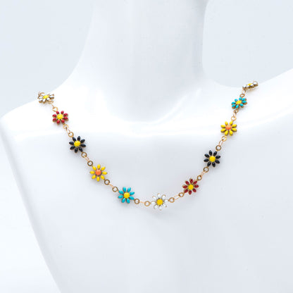 Enamel Flower Chain, Daisy Chain, Unplated Raw Brass Designer Chain 6mm, Floral Link Chain Findings, MIX Color (#LK-461-4)/ 1 Meter=3.3ft