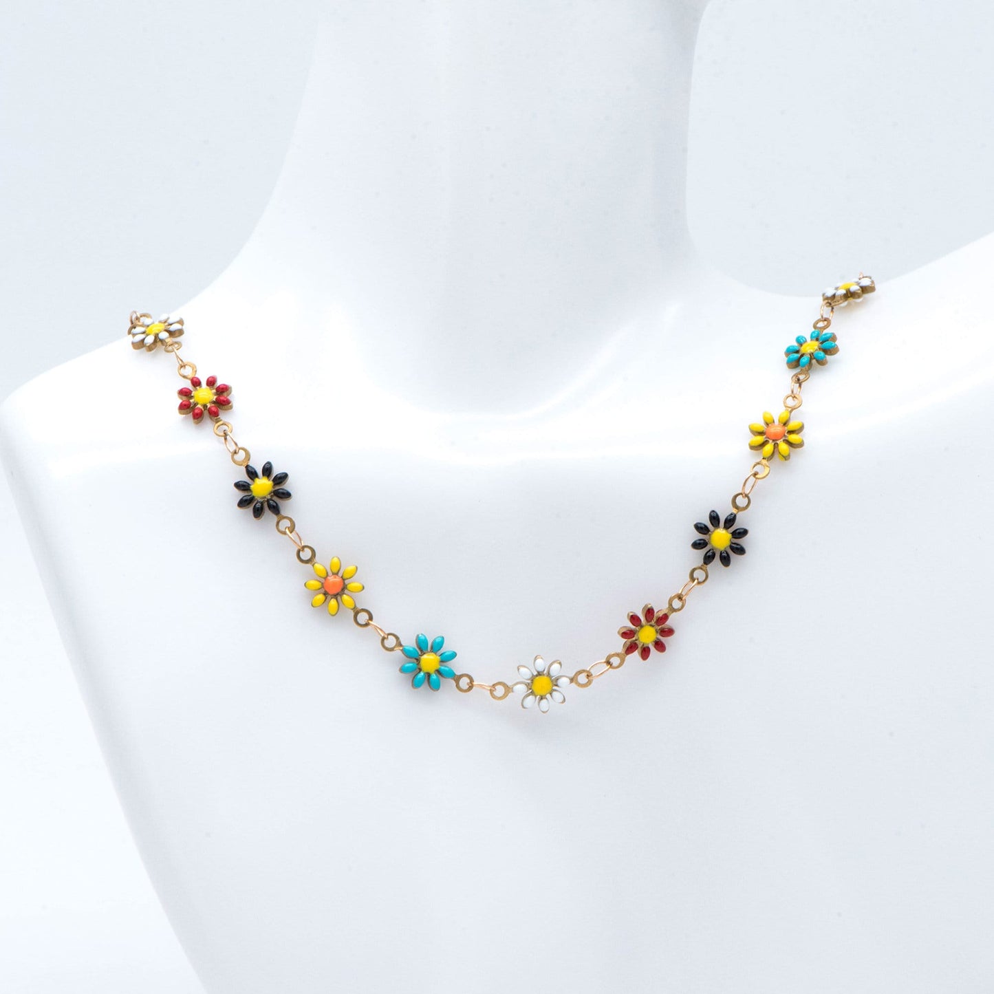 Enamel Flower Chain, Daisy Chain, Unplated Raw Brass Designer Chain 6mm, Floral Link Chain Findings, MIX Color (#LK-461-4)/ 1 Meter=3.3ft