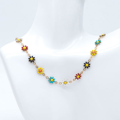 Enamel Flower Chain, Daisy Chain, Unplated Raw Brass Designer Chain 6mm, Floral Link Chain Findings, MIX Color (#LK-461-4)/ 1 Meter=3.3ft