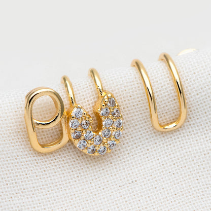 10pcs CZ Pave Safety Pin Ear Cuff, Cartilage, Dainty Earcuff Earring (GB-2073)