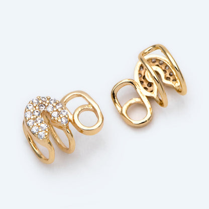 4pcs CZ Pave Safety Pin Ear Cuff, Cartilage, Dainty Earcuff Earring (GB-1335-B)