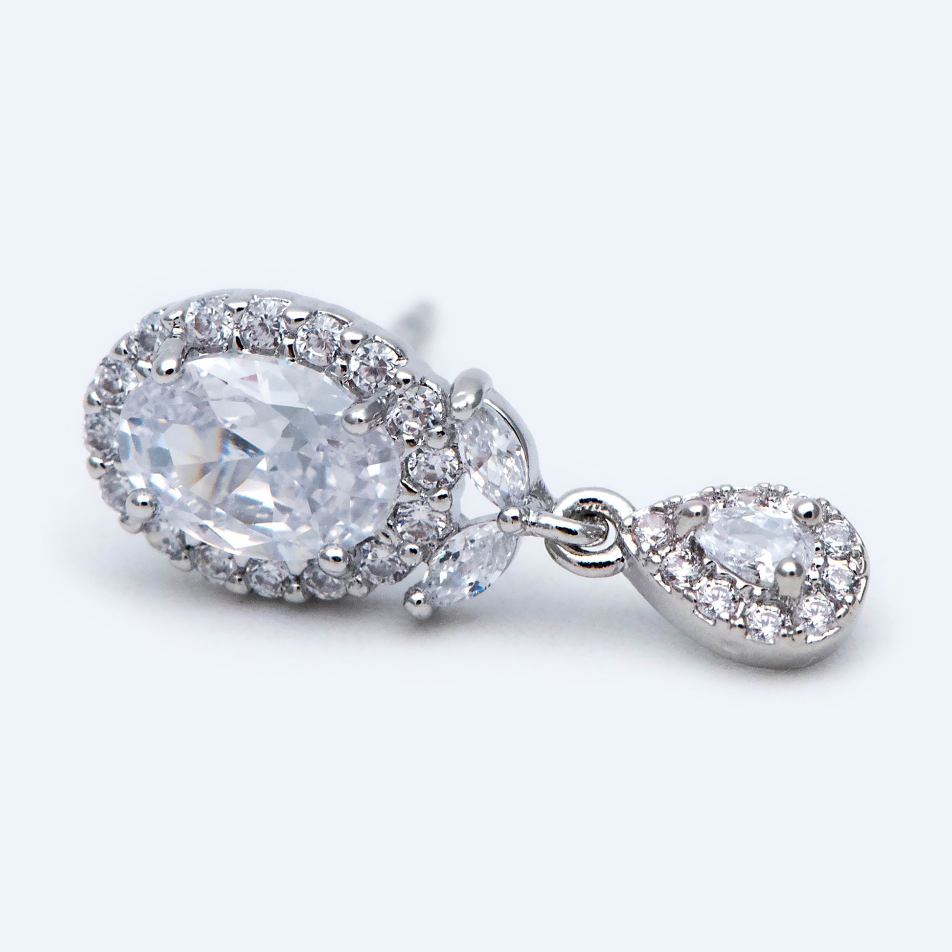 4pcs Silver tone Teardrop Stud Earrings, CZ Pave Earrings, Rhodium plated Brass Earrings (#GB-2131)