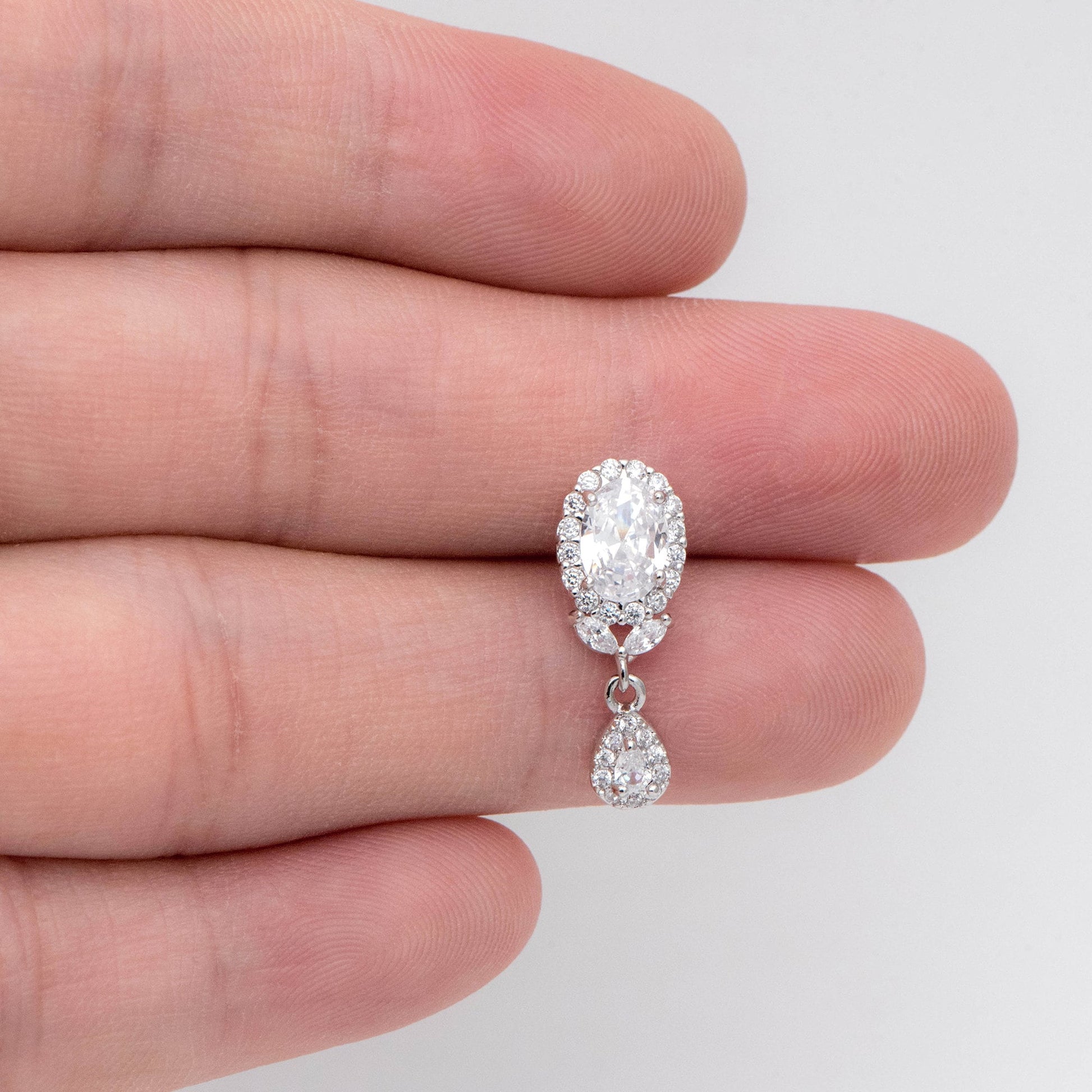 4pcs Silver tone Teardrop Stud Earrings, CZ Pave Earrings, Rhodium plated Brass Earrings (#GB-2131)