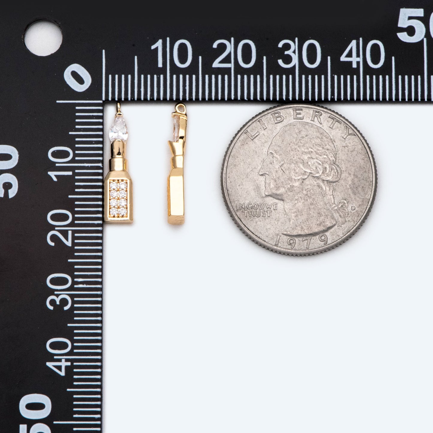 4 pieces CZ Pave Lipstick Charms, 18K real Gold plated Brass (GB-2139)