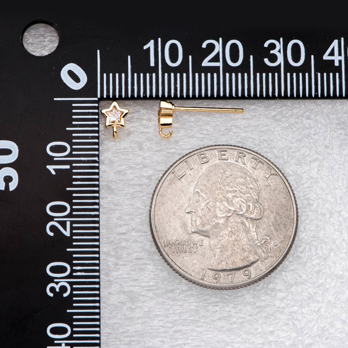 10pcs CZ Pave Star Ear Posts, Gold Plated Brass Stud Earrings, Jewelry Findings, Wholesale Supplies (GB-2143)