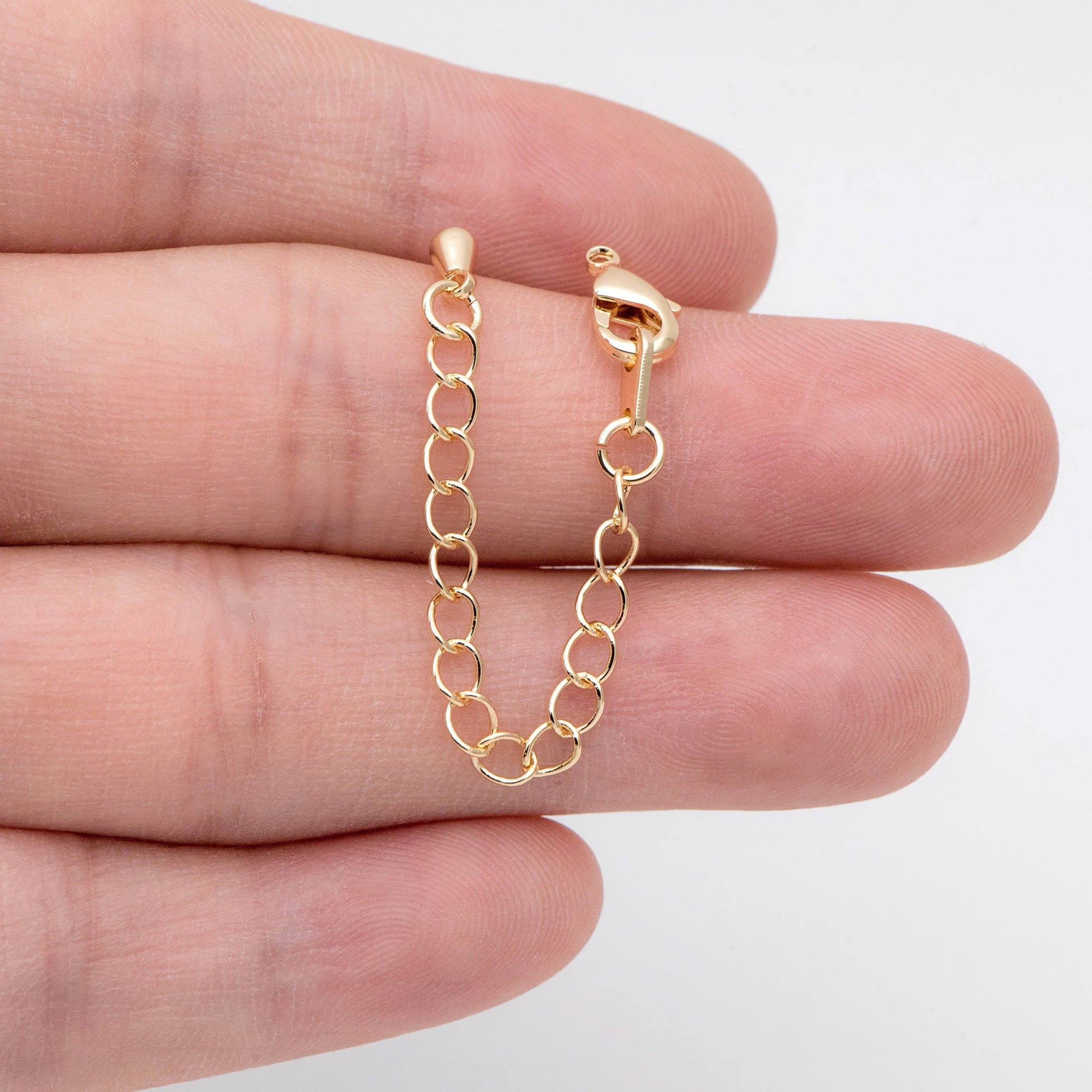 10pcs Lobster Claw Clasps with Extender Chain 72mm, Gold/ Rhodium plated Brass, 3mm Wide Extension Chain (GB-100-E)