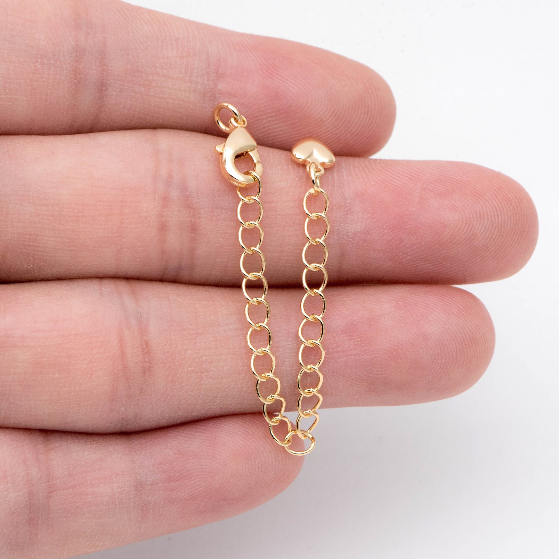 10pcs Lobster Claw Clasps with Extender Chain, Gold/ Rhodium plated Brass, Gold/ Silver tone Extension Chain (GB-100-F)