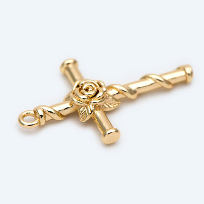 4pcs Gold Rose Cross Charm 26x16mm, Earring Findings, Jewelry Making, Diy Material, Jewelry Supplies (GB-2731-J)