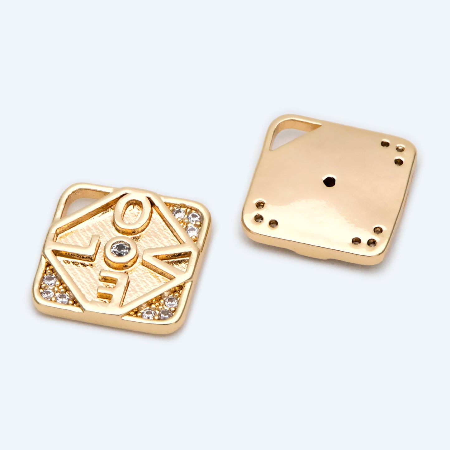 4pcs Gold Square Charms, CZ pave "LOVE" Pendants, Cubic Zirconia Geometric Pendants (GB-2078)