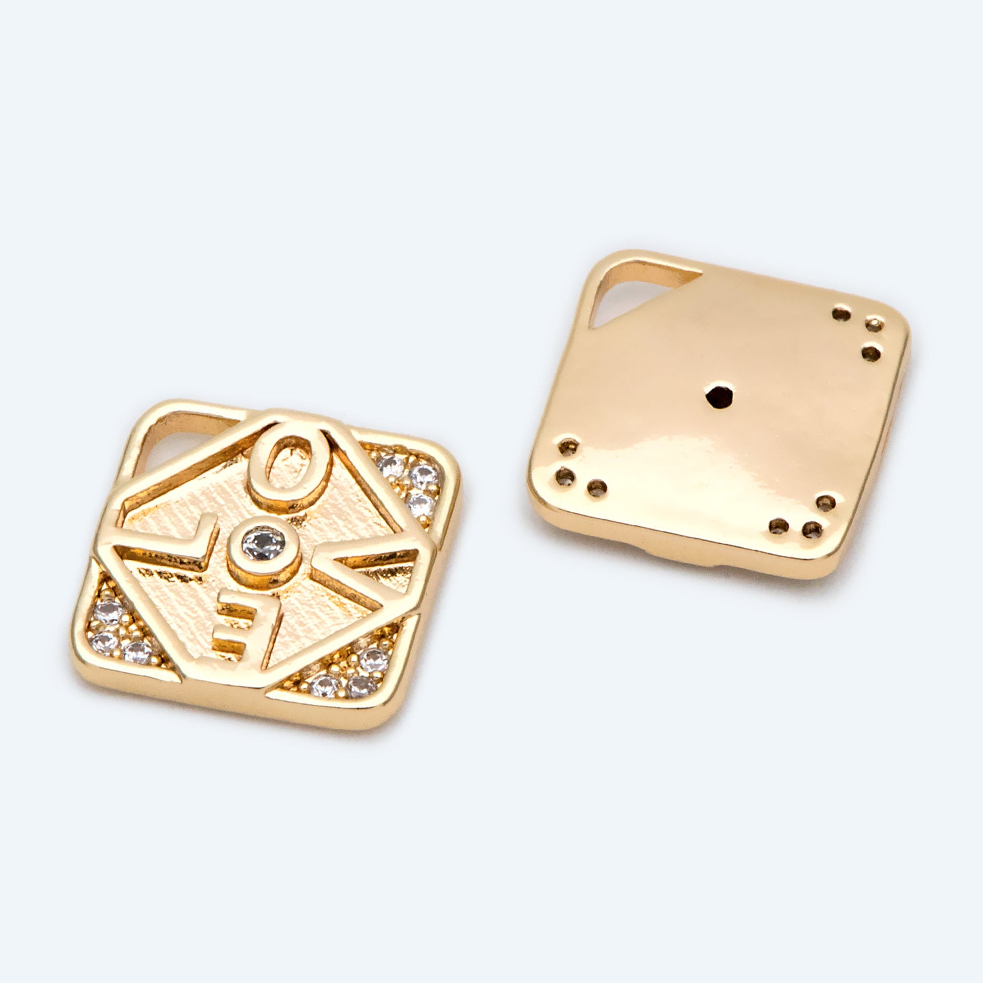 4pcs Gold Square Charms, CZ pave "LOVE" Pendants, Cubic Zirconia Geometric Pendants (GB-2078)