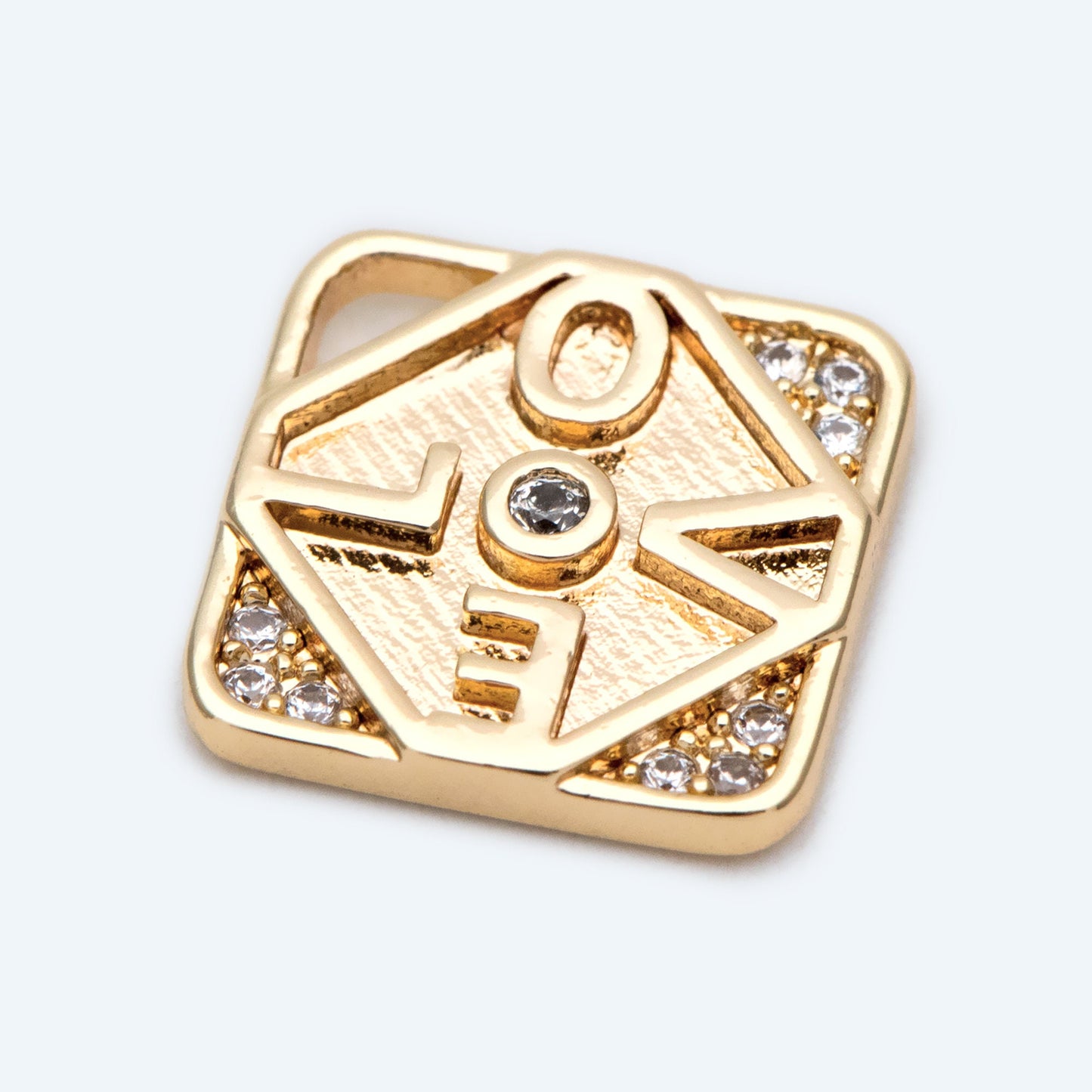 4pcs Gold Square Charms, CZ pave "LOVE" Pendants, Cubic Zirconia Geometric Pendants (GB-2078)
