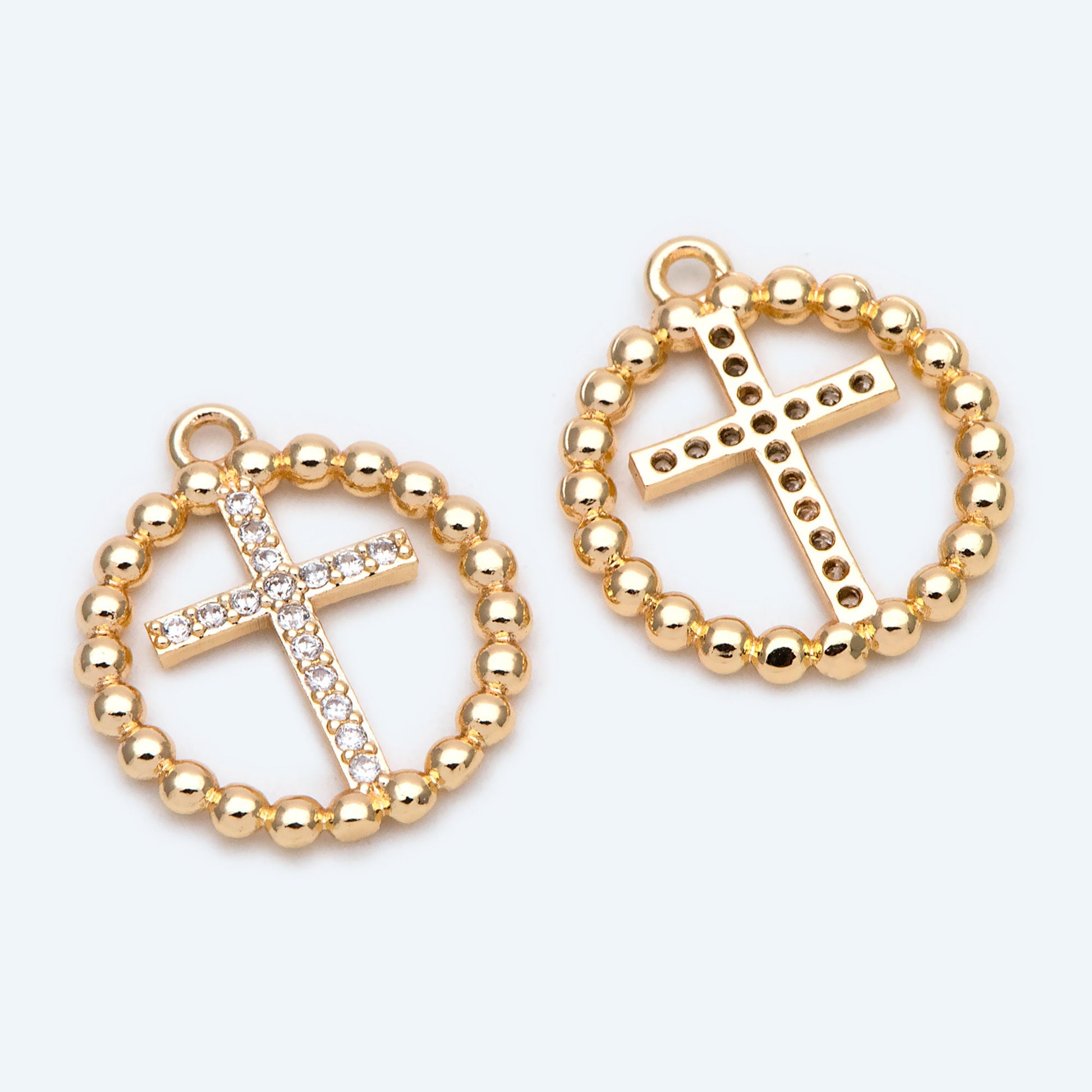 10pcs Gold plated Brass Cross Charm, CZ pave Cross Pendants 16mm (GB-2084)