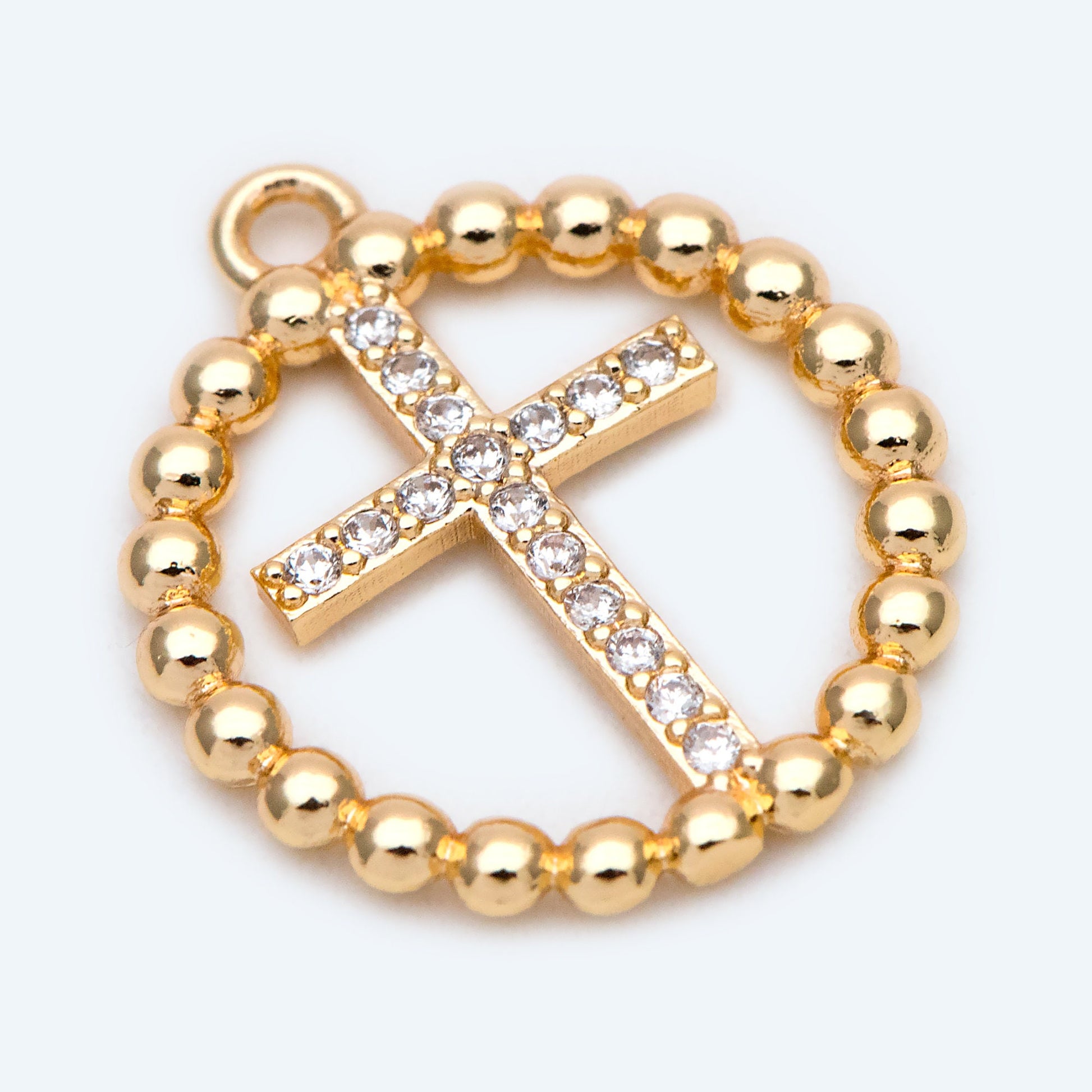 10pcs Gold plated Brass Cross Charm, CZ pave Cross Pendants 16mm (GB-2084)