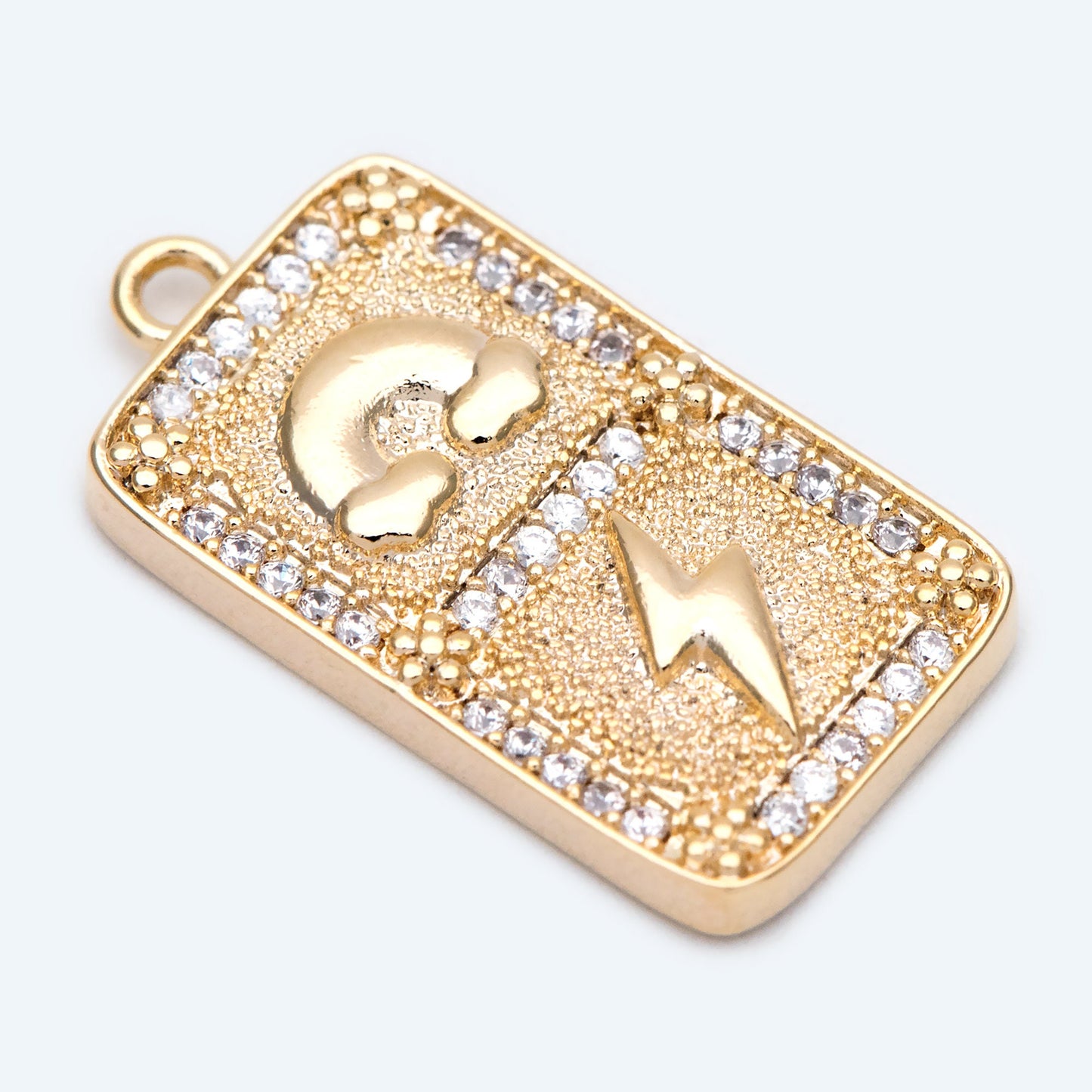 4pcs CZ Pave Rainbows and Lightning Rectangle Charm Pendant, Earring Findings, Jewelry Making, Diy Material, Jewelry Supplies (GB-2085)