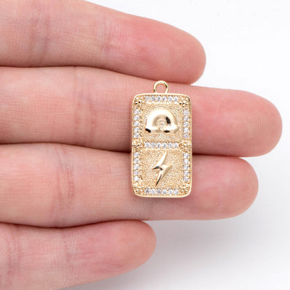 4pcs CZ Pave Rainbows and Lightning Rectangle Charm Pendant, Earring Findings, Jewelry Making, Diy Material, Jewelry Supplies (GB-2085)