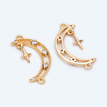 4pcs Gold Moon Charms 24x13mm, 18K Gold plated Brass, Moon Connector Pendants (GB-2394-H)