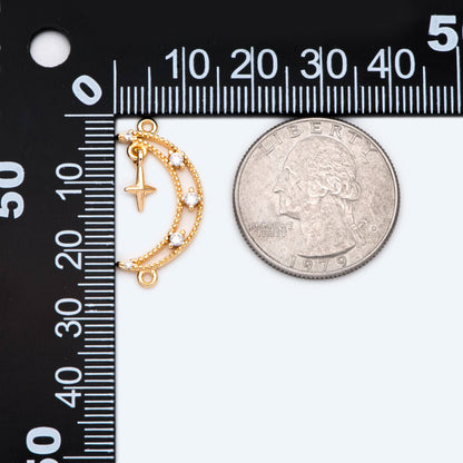 4pcs Gold Moon Charms 24x13mm, 18K Gold plated Brass, Moon Connector Pendants (GB-2394-H)