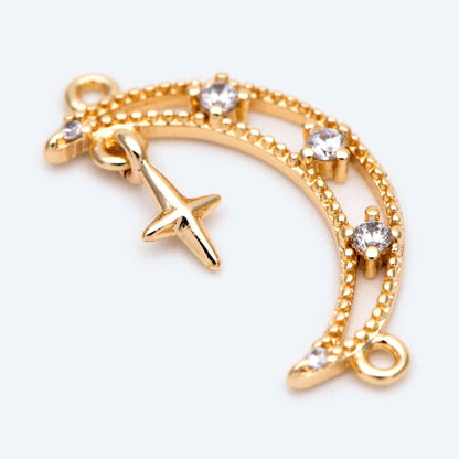 4pcs Gold Moon Charms 24x13mm, 18K Gold plated Brass, Moon Connector Pendants (GB-2394-H)