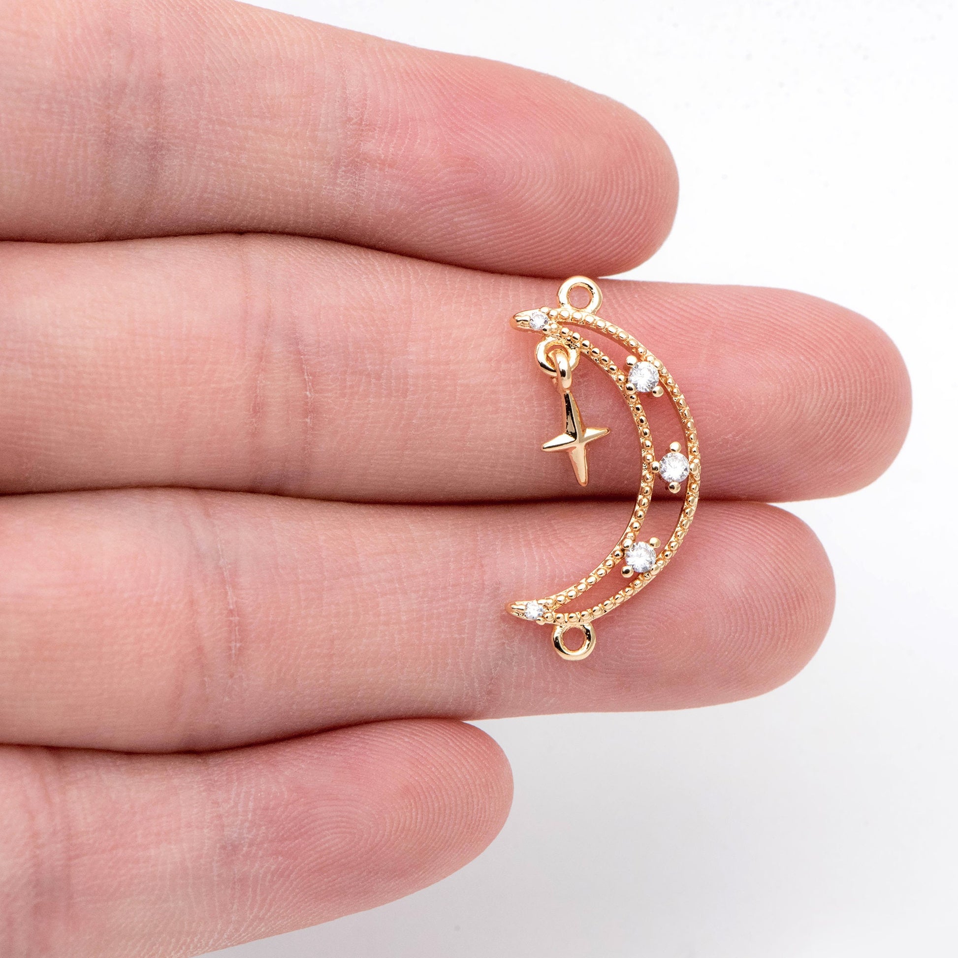 4pcs Gold Moon Charms 24x13mm, 18K Gold plated Brass, Moon Connector Pendants (GB-2394-H)