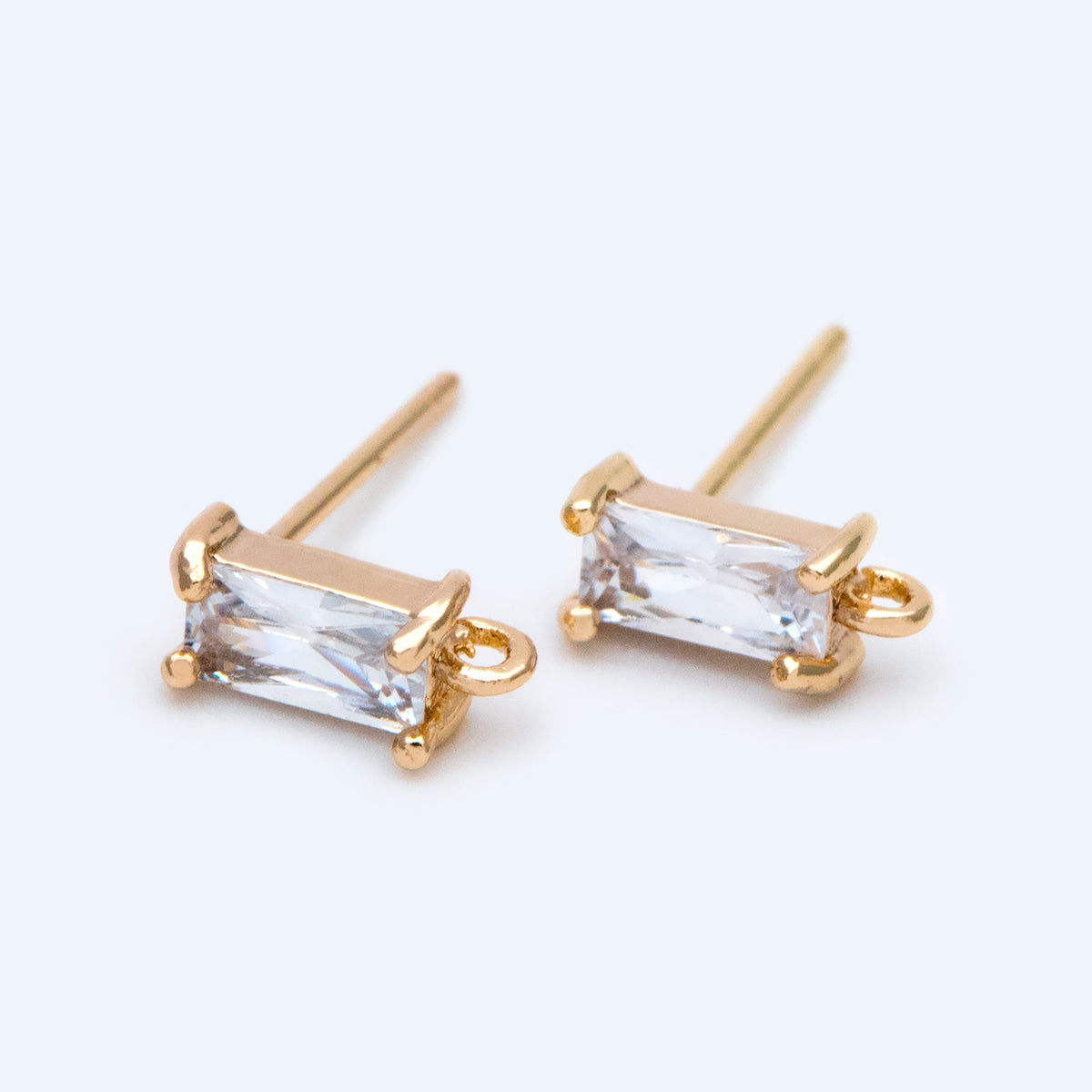 10pcs CZ Pave Rectangle Earring Studs, 18K Gold plated Brass Ear Posts, Geometric Earring Findings (#GB-1445)