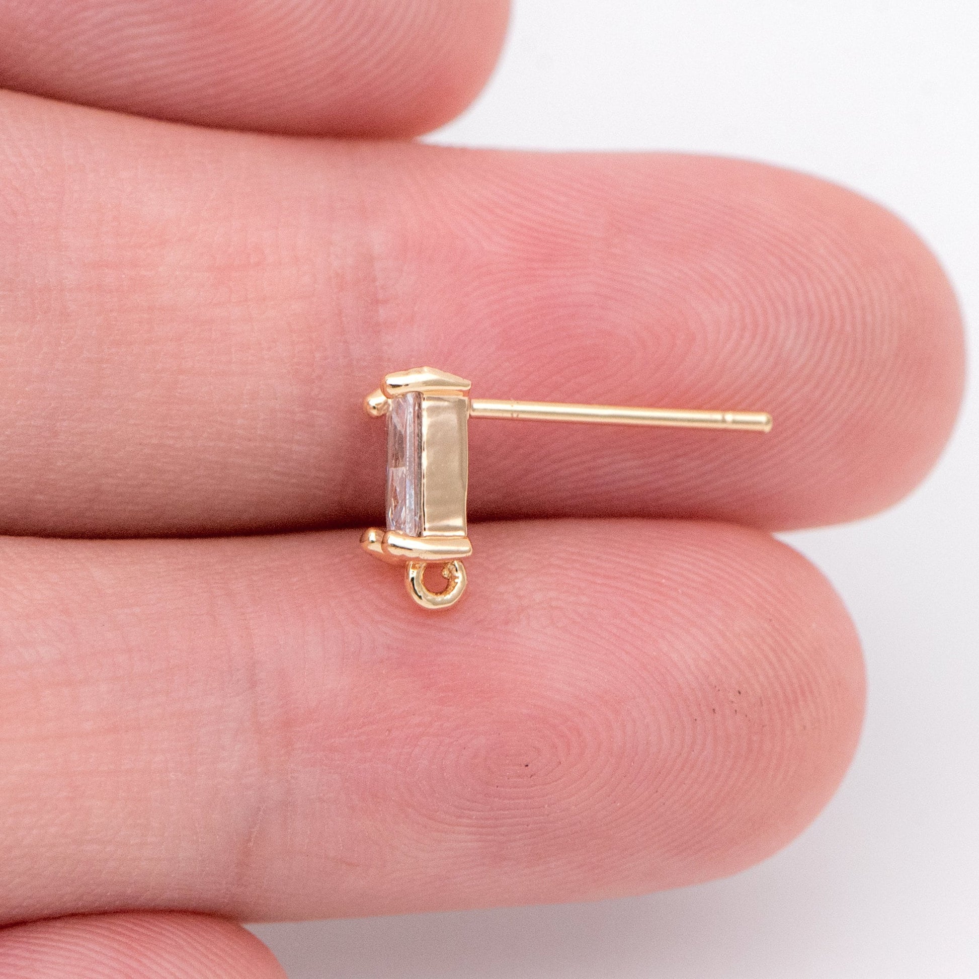 10pcs CZ Pave Rectangle Earring Studs, 18K Gold plated Brass Ear Posts, Geometric Earring Findings (#GB-1445)