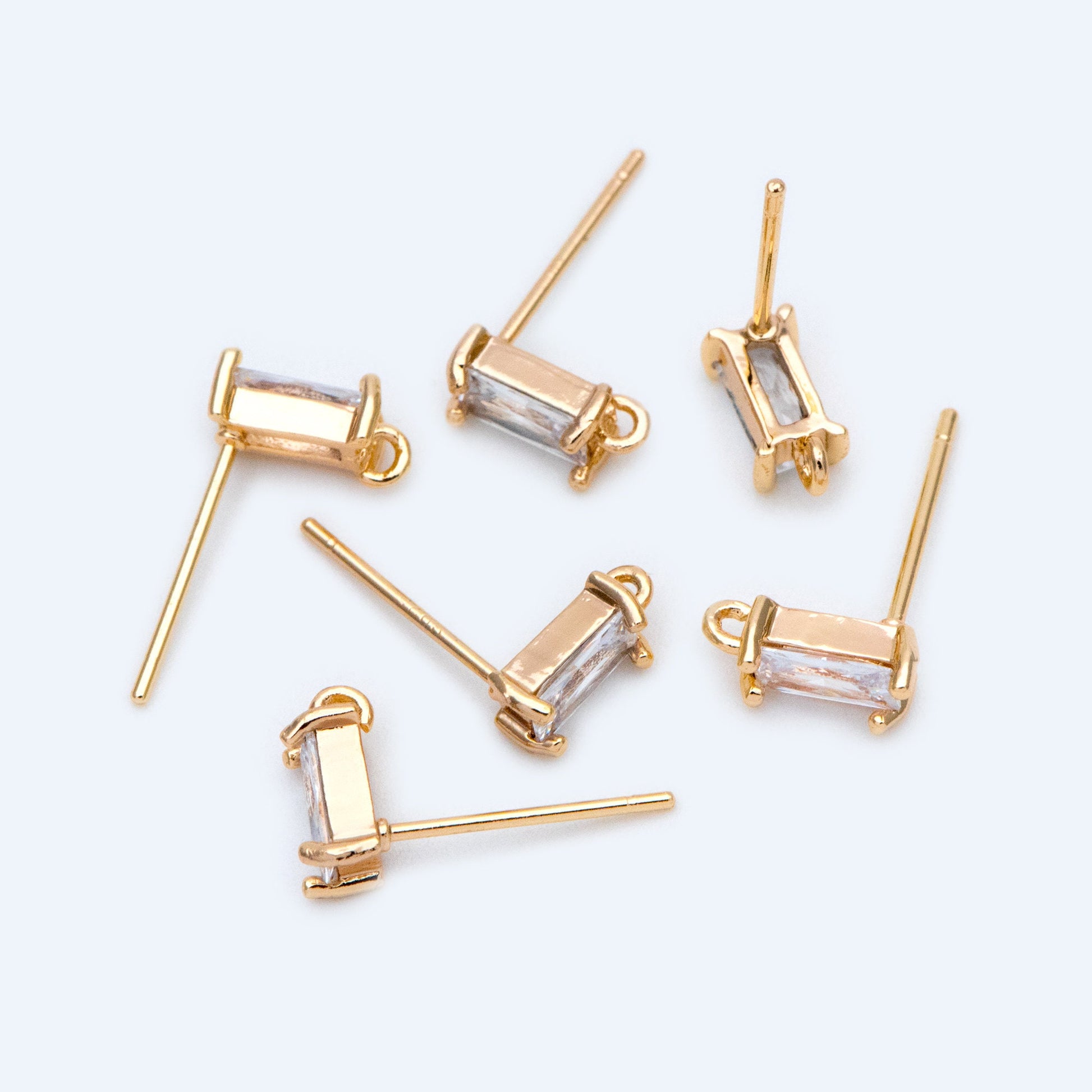 10pcs CZ Pave Rectangle Earring Studs, 18K Gold plated Brass Ear Posts, Geometric Earring Findings (#GB-1445)