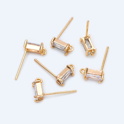 10pcs CZ Pave Rectangle Earring Studs, 18K Gold plated Brass Ear Posts, Geometric Earring Findings (#GB-1445)