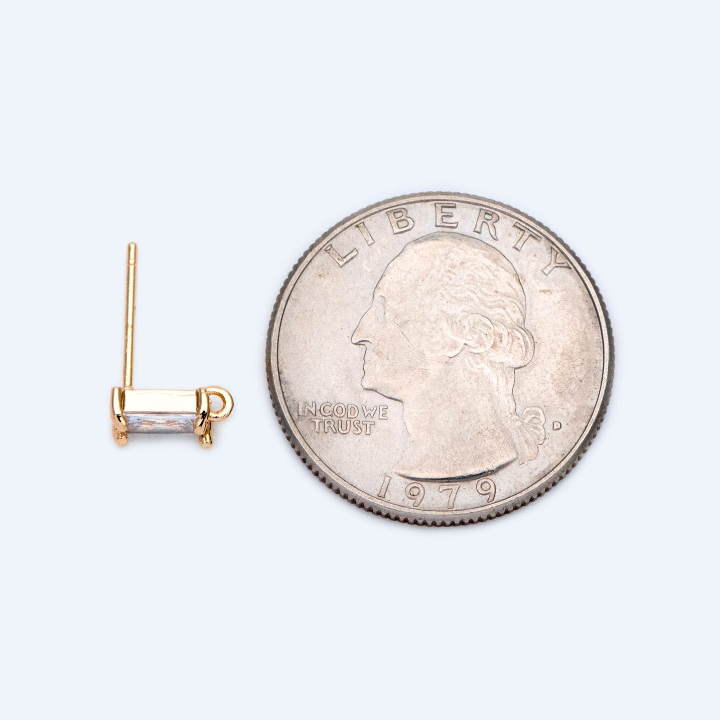10pcs CZ Pave Rectangle Earring Studs, 18K Gold plated Brass Ear Posts, Geometric Earring Findings (#GB-1445)