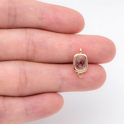 10pcs Gold Framed Glass Connector 14x7mm, Square Bezel Charm Pendants, Clear Crystal (GB-921)