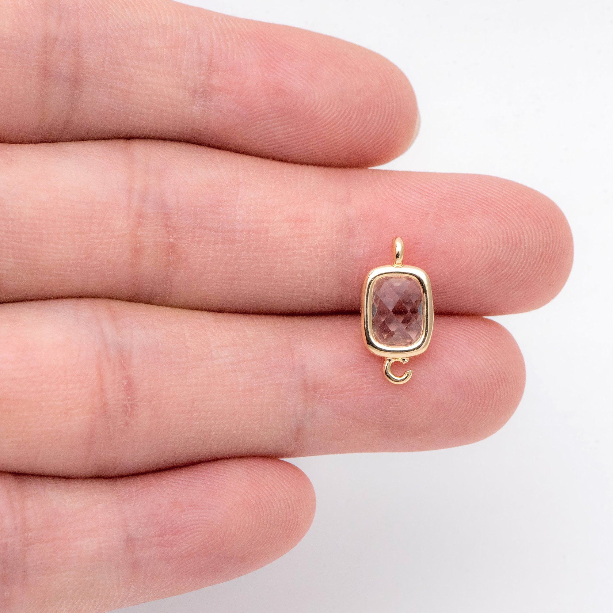 10pcs Gold Framed Glass Connector 14x7mm, Square Bezel Charm Pendants, Clear Crystal (GB-921)