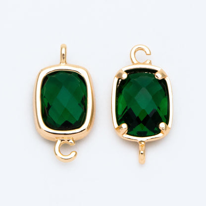 10pcs Gold Framed Glass Connector 14x7mm, Square Bezel Charm Pendants, Clear Crystal (GB-921)