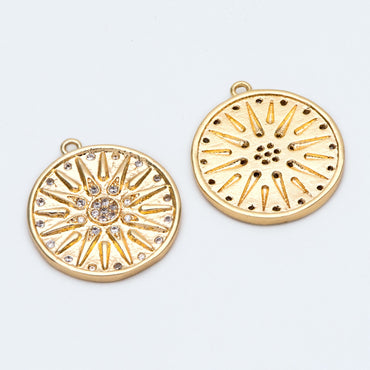 4pcs Gold Sun Disk Charms 20x18mm, 18K Gold plated Brass, CZ pave Sun Disc Pendants (GB-1232-L)