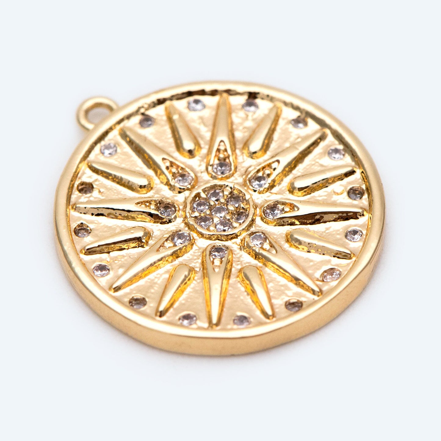 4pcs Gold Sun Disk Charms 20x18mm, 18K Gold plated Brass, CZ pave Sun Disc Pendants (GB-1232-L)