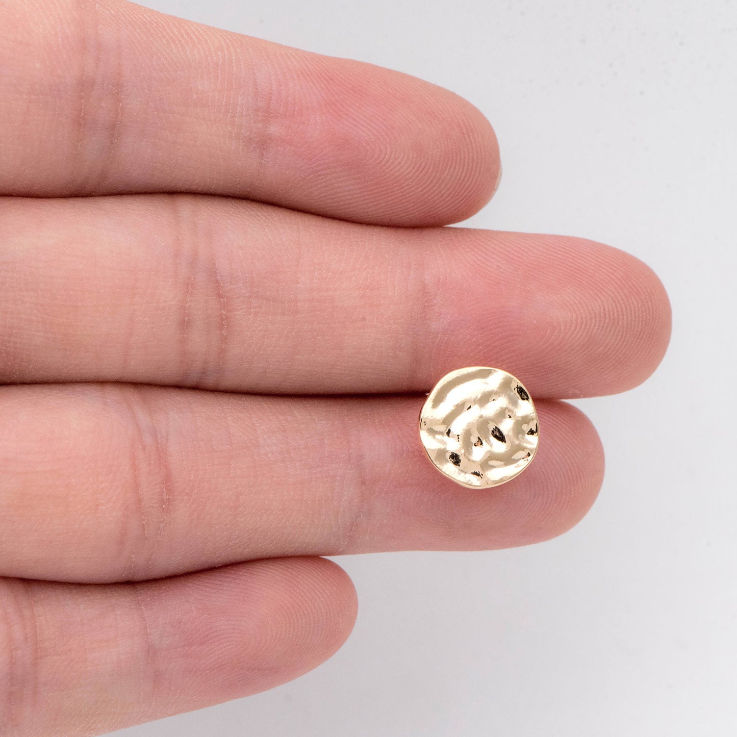 10pcs Gold Round Hammered Disc Ear Posts 11mm, 18K Gold plated Brass, Geometric Stud Earring Components (GB-2156)