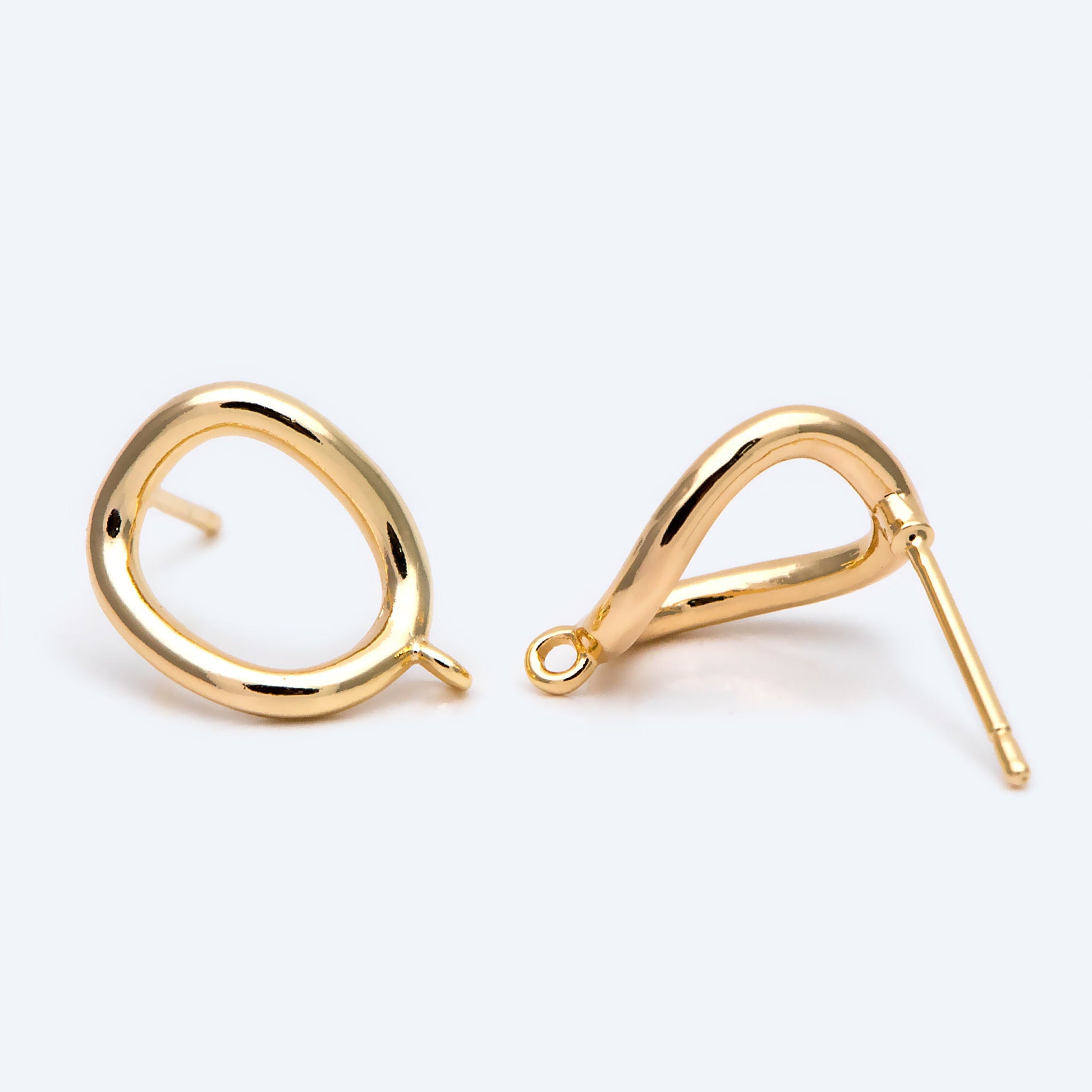 10pcs Gold Oval Ear Posts, 18K Gold plated Brass, Minimalist Earring Supplies (GB-2161)